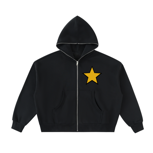 Fleeced Full-Zip Boxy Hoodie